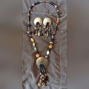 Vintage Beaded Necklace Long with Matching Earrings